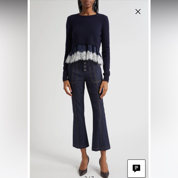 NWOT Cinq a Sept NAVY ZYLA MIXED MEDIA PO SWEATER Size S - Picture 2 of 12